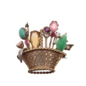 A GOLD, DIAMOND AND GEM SET GIARDINETTO BROOCH PENDANT.