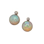 A PAIR OF OPAL AND DIAMOND EARRINGS.