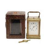 A 19TH CENTURY FRENCH BRASS CARRIAGE CLOCK WITH REPEATER.