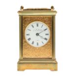 A 19TH CENTURY BRASS REPEATER CARRIAGE CLOCK, RETAILED BY J W BENSON.