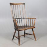 A LATE 19TH/EARLY 19TH CENTURY ASH AND ELM COMB BACK CHAIR, WEST COUNTRY.