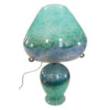A 20th century Monart glass table lamp, shape 'P23' mottled green, blue and purple with gold