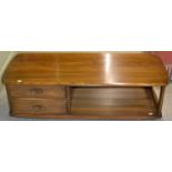A mid-century Ercol coffee table, with two drawers fitted with recessed handles, 41cm high x 125cm
