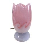 A 20th century Vasart glass lamp, of tulip form, decorated with pink ruffled patterns raised on a