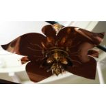 A 20th century Arts & Crafts copper and brass three ceiling light of leaf form in the WAS Benson