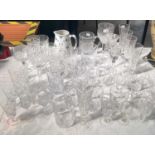 A collection of glassware, to include Thos Webb tumblers, champagne flute glasses, and sherry