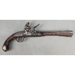 Late 18thC 32 Bore Indo-Persian Flintlock Pistol with 10" octagonal full-stocked barrel with swamped
