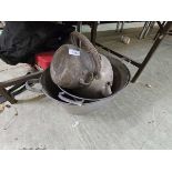 Two galvanized metalwork wash basins along with similar pot and kettle