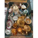 A tray of Wade gold finished tea ware together with assorted cups, saucesrs, tea pot etc.