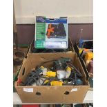 +VAT Two trays of electric drills and a compact wet saw