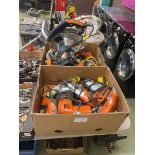 +VAT Two boxes of various single phase and 110 volt electric drills together with an Evolution
