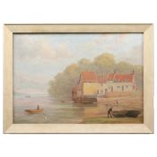 W.E.P. (20TH CENTURY). FIGURES WITH BOATS ON THE SHORE.