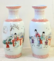 PAIR OF CHINESE CERAMIC VASES WITH DECORATIVE SCENES.