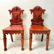 PAIR OF VICTORIAN GOTHIC REVIVAL MAHOGANY HALL CHAIRS.