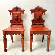 PAIR OF VICTORIAN GOTHIC REVIVAL MAHOGANY HALL CHAIRS.