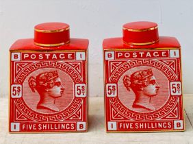 PAIR OF CERAMIC LIDDED JARS.