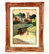 OIL PAINTING OF ALL SAINTS CHURCH IN ISLEWORTH IN A WOODEN FRAME.