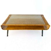 RETRO STYLE COFFEE TABLE IN PERFORATED METAL AND GLASS.