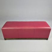 OAK AND RED LEATHER STOOL.