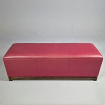 OAK AND RED LEATHER STOOL.