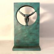 CONTEMPORARY DIVER SCULPTURE IN A VERDIGRIS FINISH.