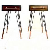 PAIR OF METAL BEDSIDE TABLES WITH SINGLE DRAWERS.