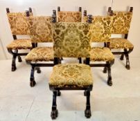 SET OF SIX GOTHIC STYLE EBONISED WALNUT DINING CHAIRS.