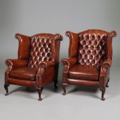 PAIR OF GEORGIAN STYLE WING ARMCHAIRS (2).