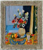 AFTER HENRI MATISSE, ANEMONEN IN TONVASE ON SILK.
