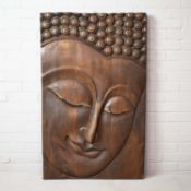 CARVED ASIAN TEAK WALL PANEL.
