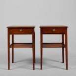 PAIR OF GEORGIAN STYLE MAHOGANY AND LINE INLAID BEDSIDE TABLES (2).