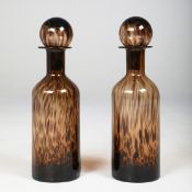 MURANO STYLE GLASS DECANTERS, A PAIR, TORTOISE SHELL PATTERN.