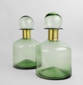MURANO STYLE GLASS DECANTERS, A PAIR.