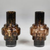 MURANO STYLE GLASS VASES, A PAIR.