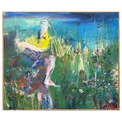 ALAN PERGUSEY (20TH CENTURY BRITISH). FIGURES IN A MEADOW.