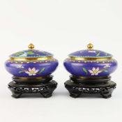 A PAIR OF CHINESE CLOISONNE LIDDED BOWLS. (2).