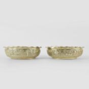 A PAIR OF RAJ PERIOD ANGLO-INDIAN LATE 19TH/ EARLY 20TH CENTURY SILVER BOWLS. (2).