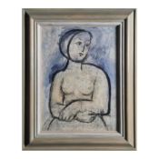 DAVID HEATHCOTE (1931-2025). HALF-LENGTH NUDE WITH HEADSCARF. (d)