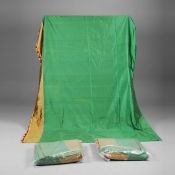 THREE GREEN AND GOLD CURTAINS (3).