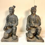 PAIR OF KNEELING CHINESE WARRIORS STATUES IN RESIN.