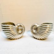 PAIR OF SEA SHELL WINE COOLER IN POLISHED METAL.