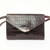 ANOUSKA HEMPEL RALPH LAUREN BROWN LEATHER HANDBAG WITH STERLING SILVER DETAIL.