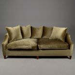 MATCHED FOX LINTON UPHOLSTERED SOFA AND STOOL. (2).