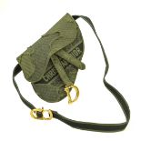 DIOR CANVAS EMBROIDERED CAMOUFLAGE SADDLE BELT BAG GREEN