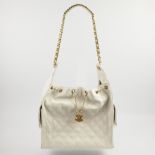 CHANEL 25 WHITE QUILTED CAVIAR MEDIUM HOBO HANDBAG