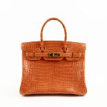 HERMES ORANGE FEU SHINY CROCODILE LEATHER BIRKIN 30 BAG