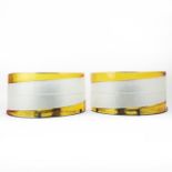 PAIR OF ITALIAN RADIUS MAZZEGA MURANO CURVED GLASS WALL LIGHTS IN FROSTED AND AMBER GLASS.