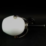 ITALIAN BLACK AND CHROME WALL LIGHT WITH RIBBED OPALINE GLASS SHADE