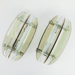 PAIR OF 1970s ITALIAN VECA GLASS AND CHROME WALL LIGHTS