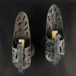 PAIR OF 1970s ITALIAN MARCELLO FANTONI STYLE BRUTALIST METAL WALL LIGHTS